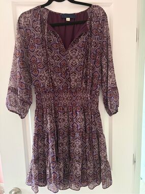 Blue Rain Purple Paisley Tiered Long-Sleeve Dress